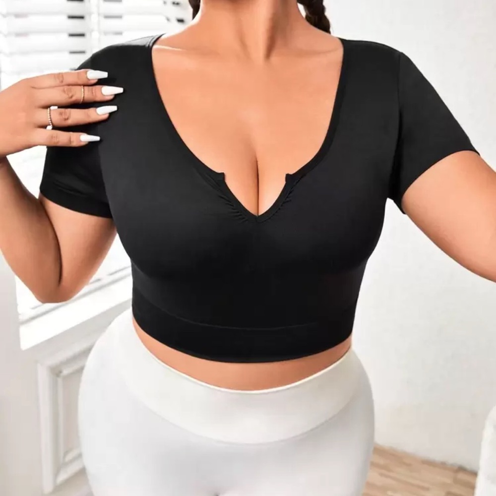 Black V-Neck Women's Top